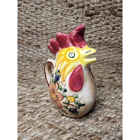 Vintage Hand-Painted Ceramic Pottery Rooster Pitcher 7" Roma Made In Italy - Picture 2 of 10